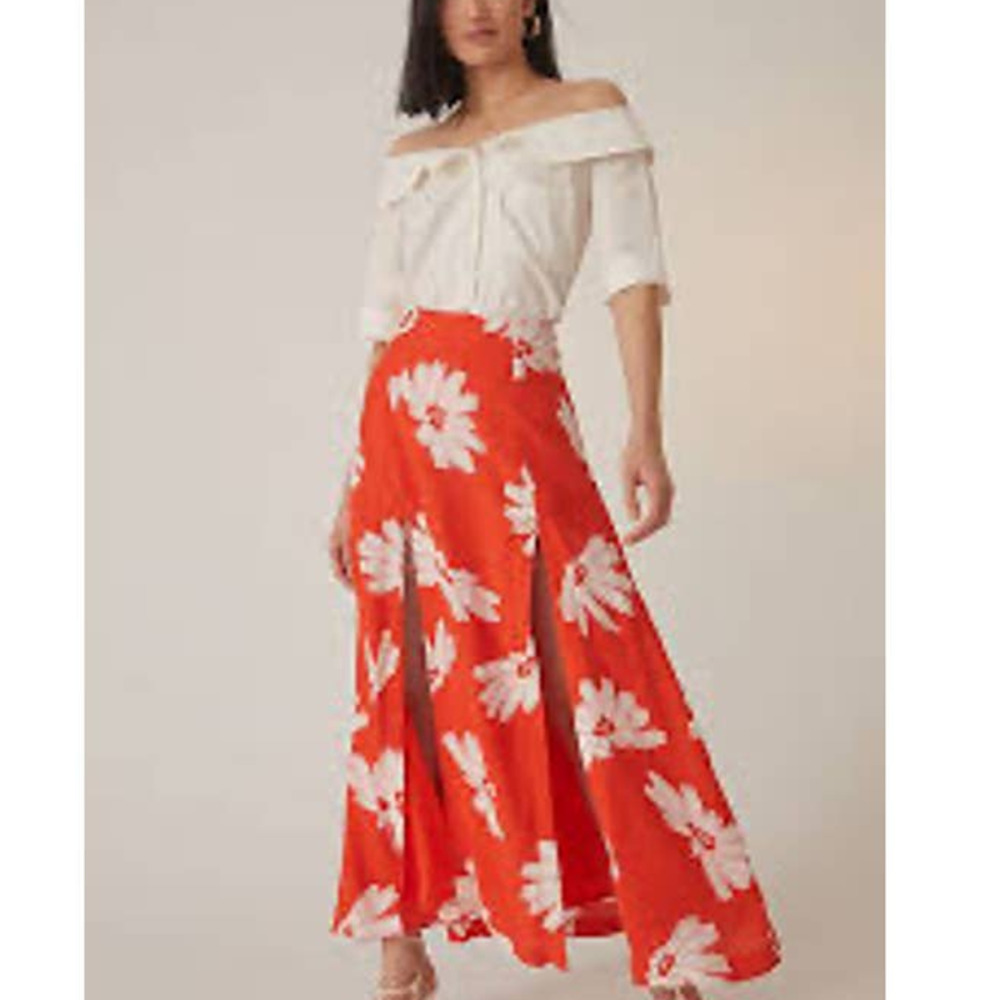 Maeve by Anthropologie Orange and White Floral Maxi Skirt, Size 4